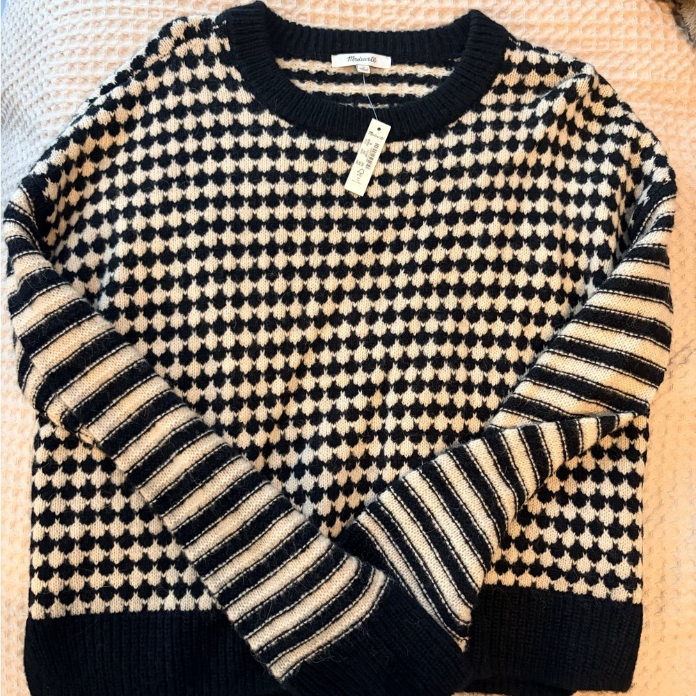 Madewell Black and Cream Mixed-Stripe Raglan Sweater - Picture 4 of 5